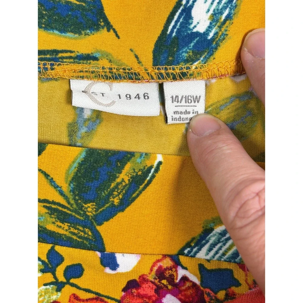 Cato C 1946 Women's Yellow Floral Print Jersey Knit Maxi Skirt Plus Size 14/16W